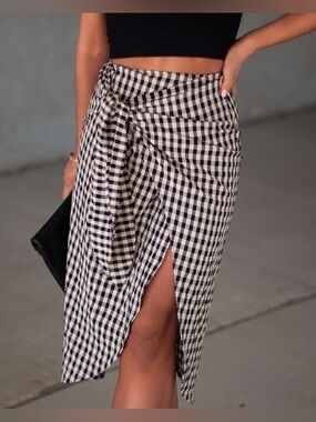 NWT! Miou Muse Gingham Midi Wrap Skirt